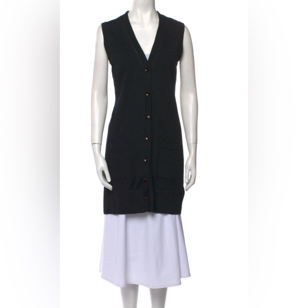 Anne Fontaine Black Knit Sleeveless Cardigan Vest
